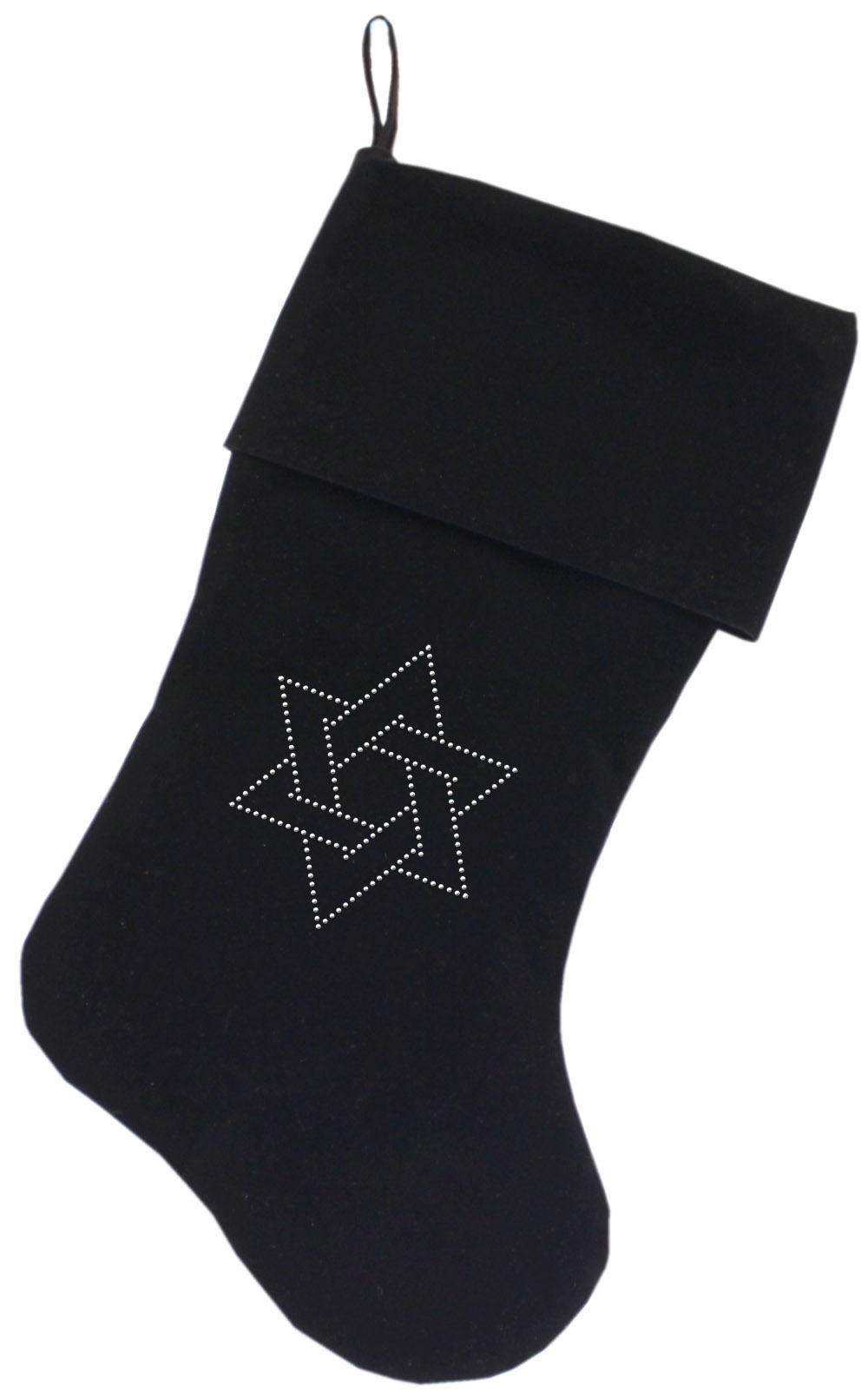 Star of David Rhinestone 18 inch Velvet Christmas Stocking Black